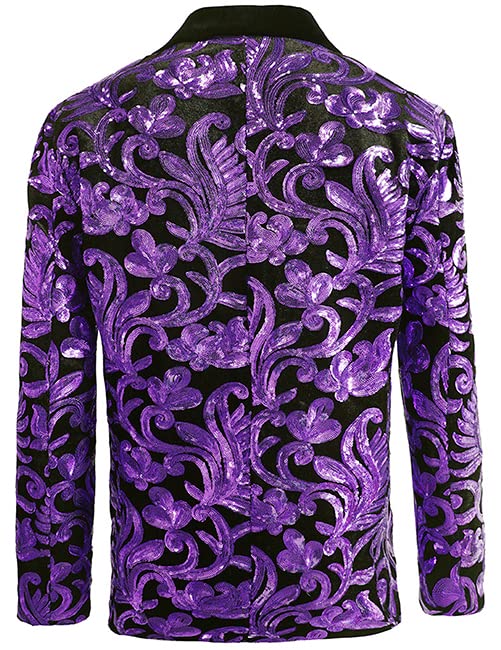 Men's Fashion Velvet Sequins Blazer Floral Pattern Party Prom Suit Jacket3