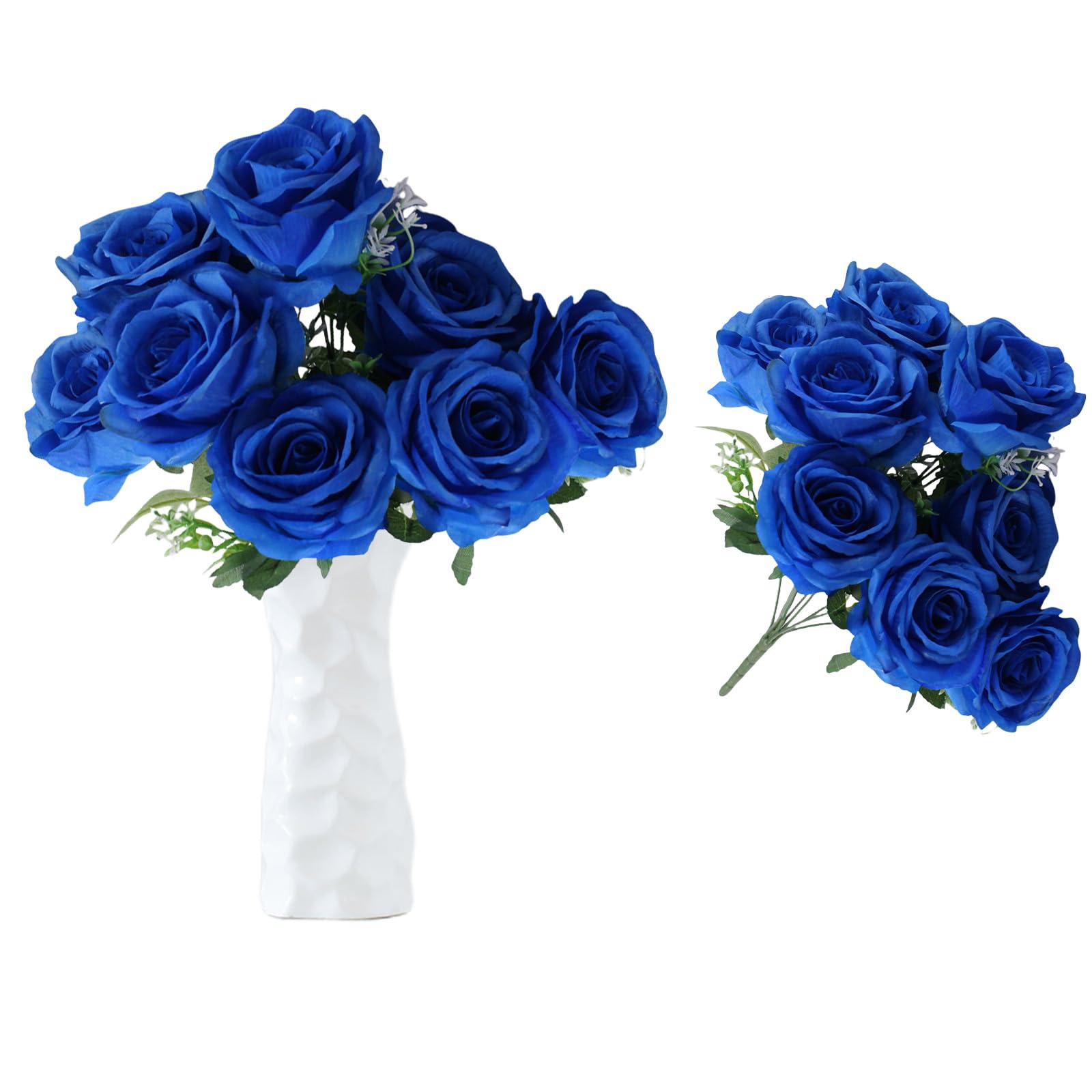 astylishome Artificial Flowers 10 Pcs Roses Fake Flower Realistic Bridal Bouquets with Long Plastic Stems for Arrangement Wedding Table Centerpiece Party Home Decor Blue 1201