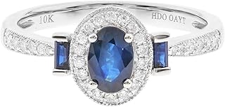 Gin and Grace 10K White Gold Genuine Blue Sapphire Ring with Diamonds for women | Ethically, authentically & organically sourced (Oval-Cut) shaped Sapphire hand-crafted jewelry for her | Sapphire Ring for women