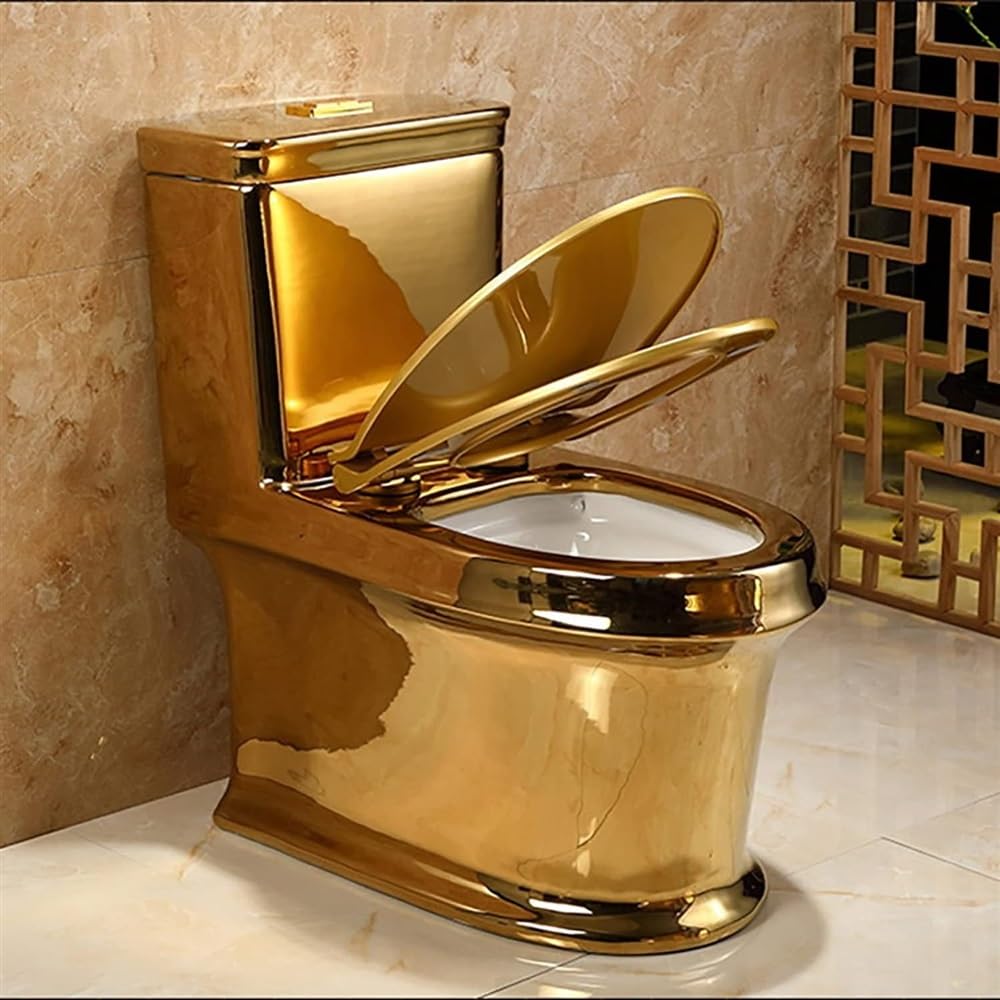 UMJIGF One Piece Toilet Golden Mute Toilet Super Hotel Bathroom Pumping Household Ceramic Toilet,Gold-700x390x750mm,