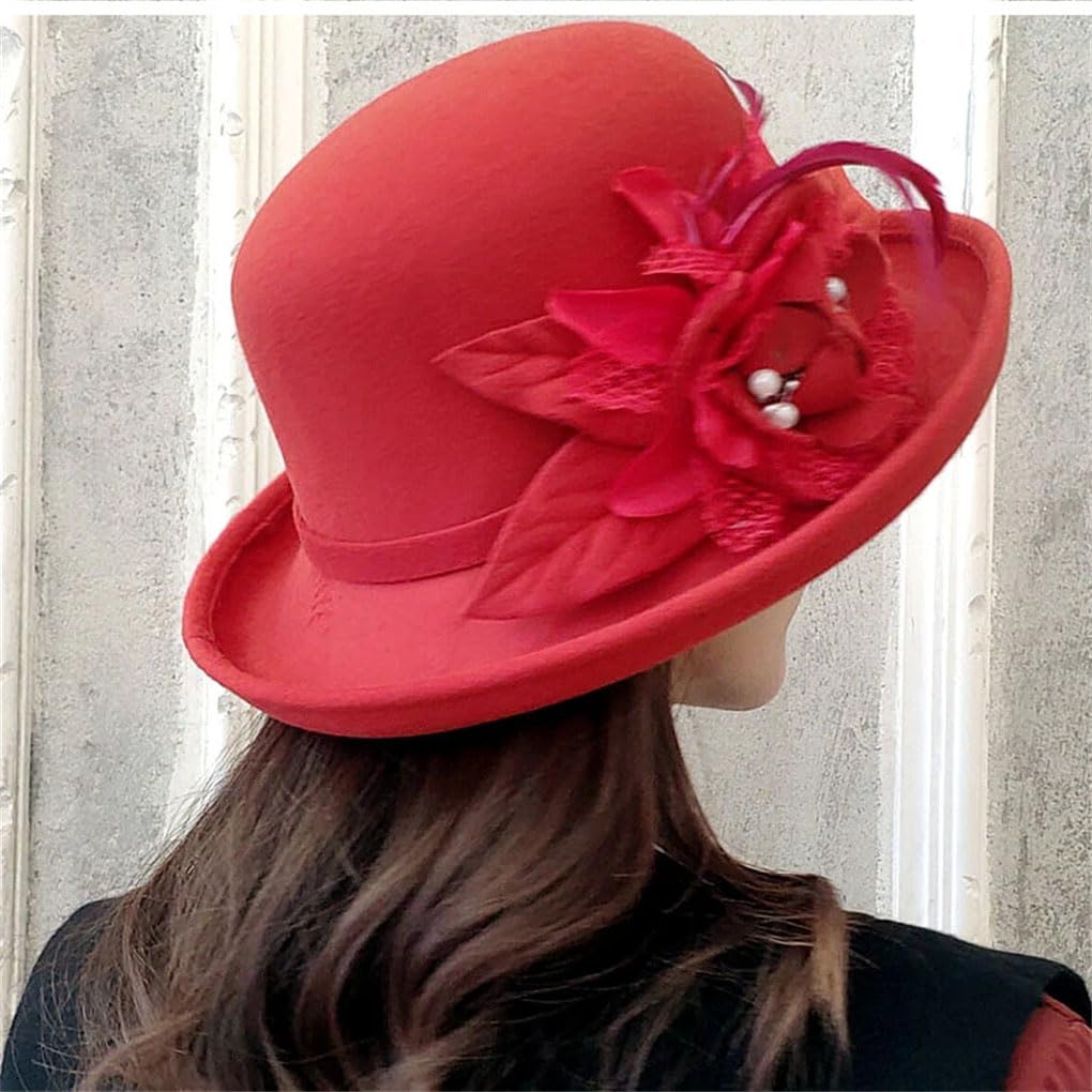 Primavera Inverno Donne Floreale Lana Cap Cappelli Fedoras Elegante Bucket Cappelli Caldi Femminile Bombetta
