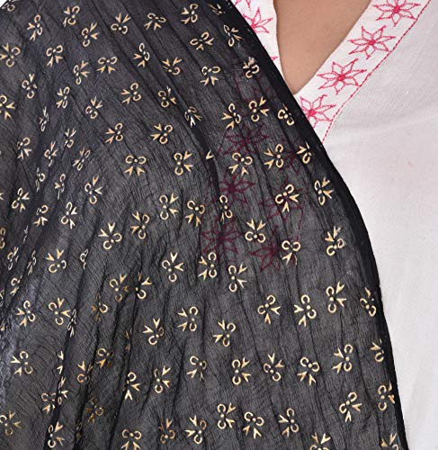Image of YOUTHQUAKE Soft Chiffon Dupatta with Golden Foil Print & Tassels for Women & Girls