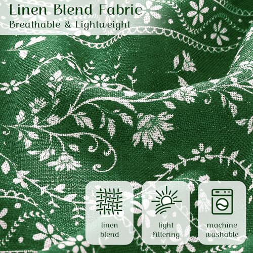 Image of Yinhua Boho Kitchen Curtains 36 Inch Length Vintage Linen Cafe Curtains Light Filtering Bohemian Floral Tier Rod Pocket Farmhouse Rustic Tassel Small Drapes with Tiebacks, 2 Panels, Olive Green