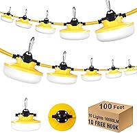 JC-LGL 100FT LED Construction String Lights 130W 16000LM 10 Bulbs Linkable 5000K IP65 Waterproof Job Site Lighting