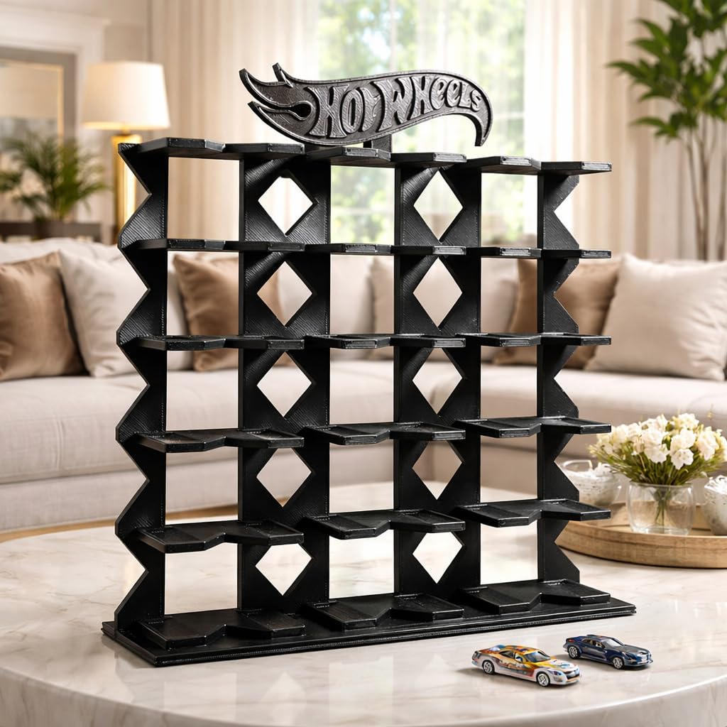 Premium 18-Car Display Rack in Black for Hot Wheels & 1:64 Scale Cars, Eco-Friendly Biodegradable Plastic, 24 cm H x 22.3 cm B x 4.8 cm W (Black)-picture-41