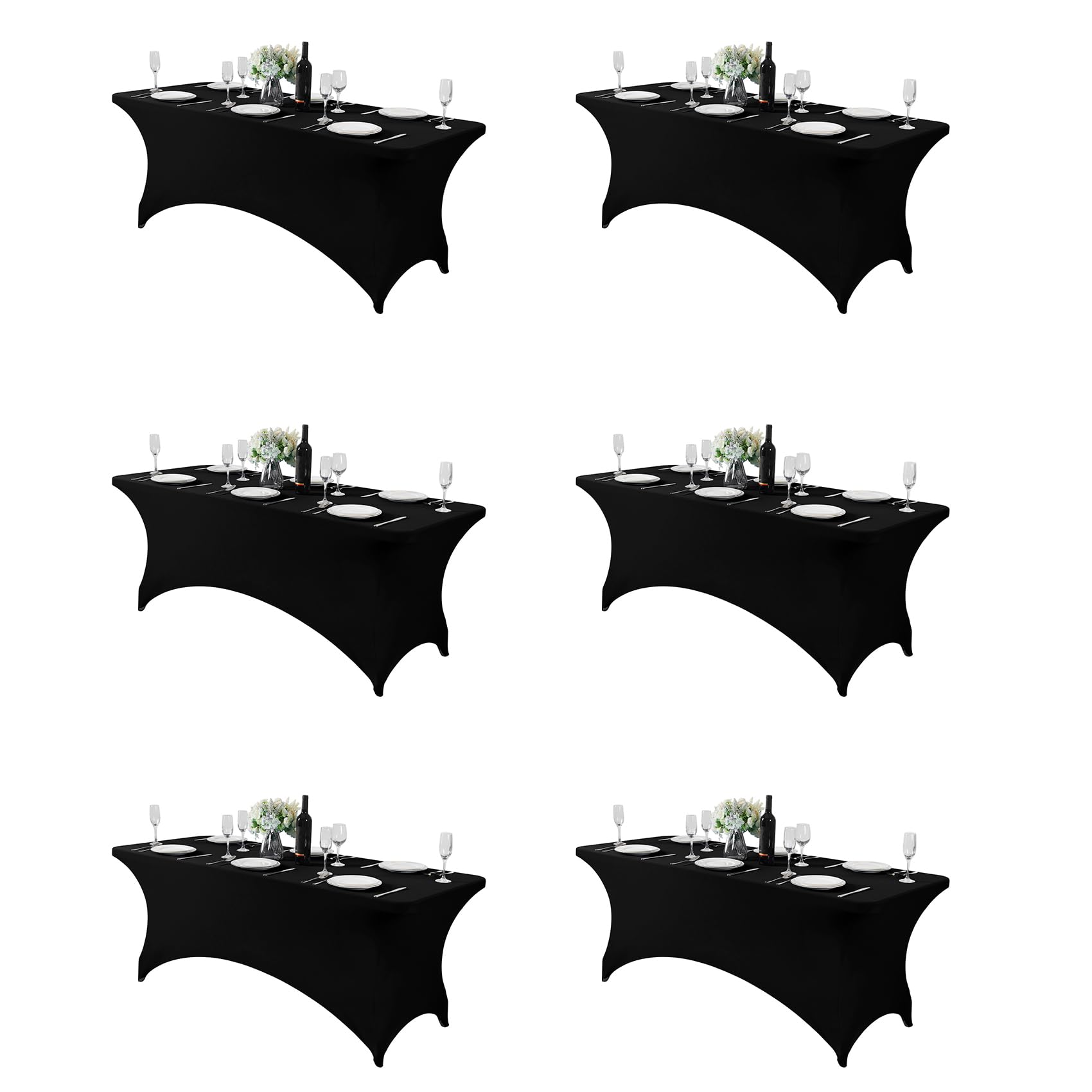 Hezuzo 6PCS Spandex Table Cover for 6FT Table Universal Fitted Stretch Tablecloth for Party, Banquet, Wedding and Events-Black