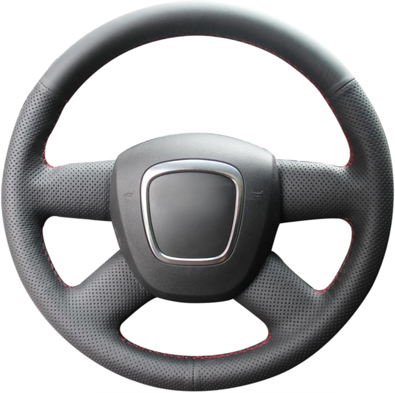 MEWANT Handsewing Black Artificial Leather Steering Wheel Wrap for Audi A3 2006-2013 / A4 (B8) 2005-2012 / A6 (C6) 2005-2011 / Q5 2009-2012 / Q7 2007-2011