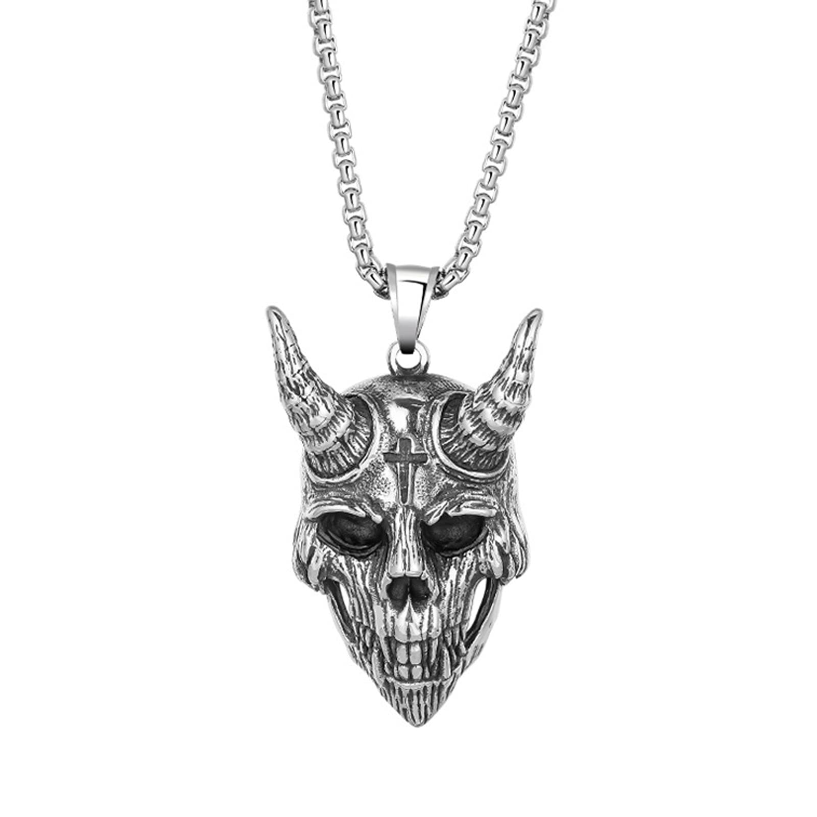 Collier homme Hip Hop Devil Face en acier titane aux finitions ciselées