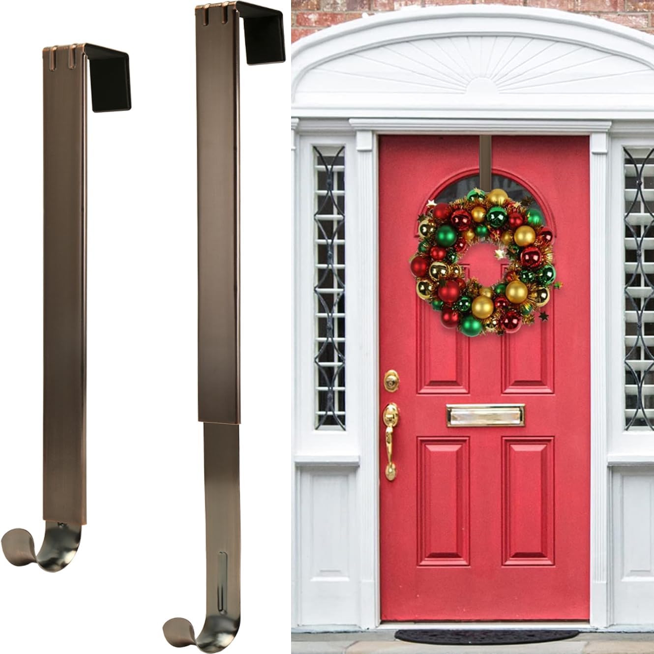 2 Pack Adjustable Wreath Hanger for 14.9-25" Wreaths, Over The Door Hooks Organizer - 20 lbs Larger Door Decorations