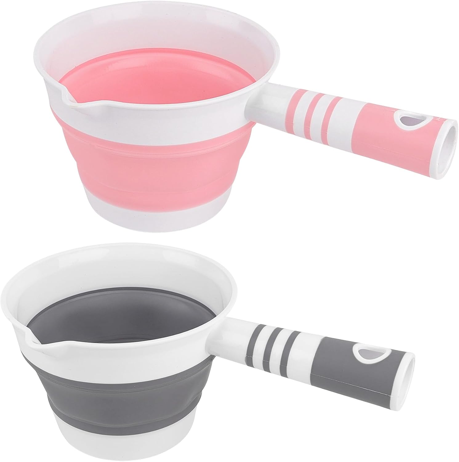 Framendino, 2 Pack Folding Water Ladles Collapsible Scoop Cup Kitchen Ladle for Bathroom (Black & Pink)