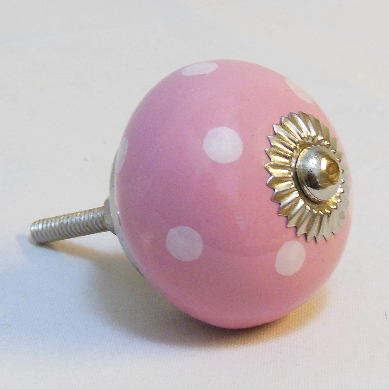 Pink Polka Dot Ceramic Round Knob