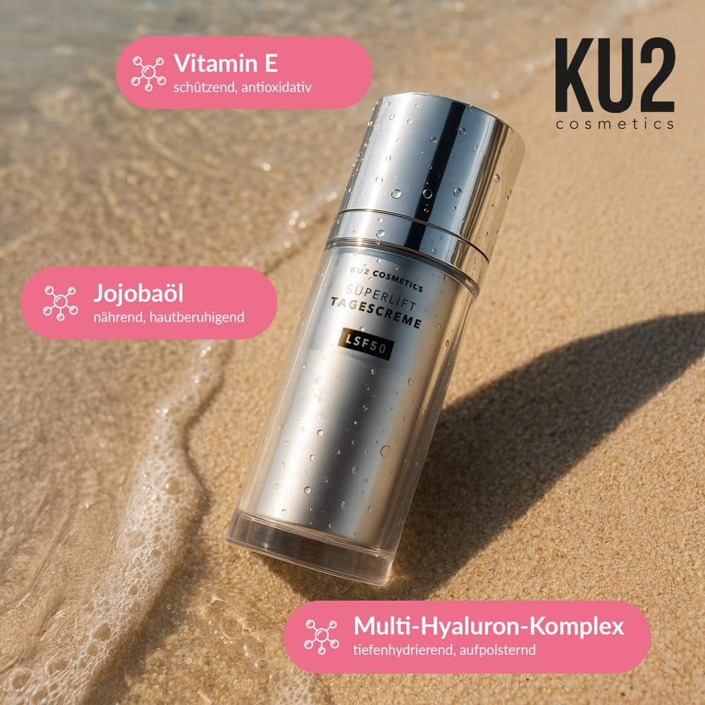 KU2 Cosmetics Superlift Crema Giorno Anti Aging SPF 50, 50 ml | Multi acido ialuronico, vitamina E, crema idratante, protezione UV