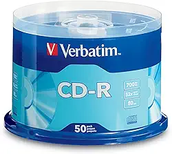 Disco gravável Verbatim 700MB 52X 80 minutos CD-R, 10-Disc 97955, Embalagem padrão, Prata, 50-Disc