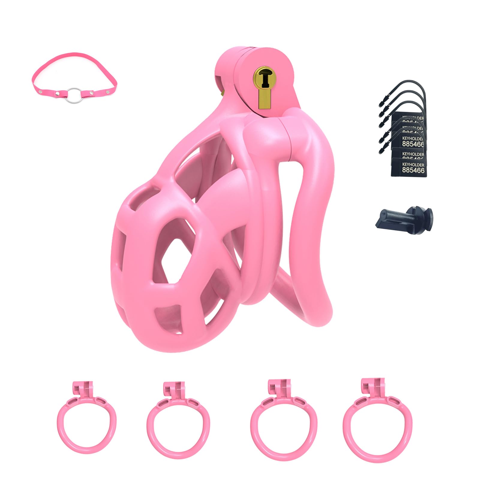 B2-Ceinture de chasteté Set de 4 cockrings Rose Sissy Sex Toy Cage de chasteté Cage de chasteté respirante avec Invisible Lock Design Homme Cock Bondage BDSM Sex toys en résine (small,Pink)