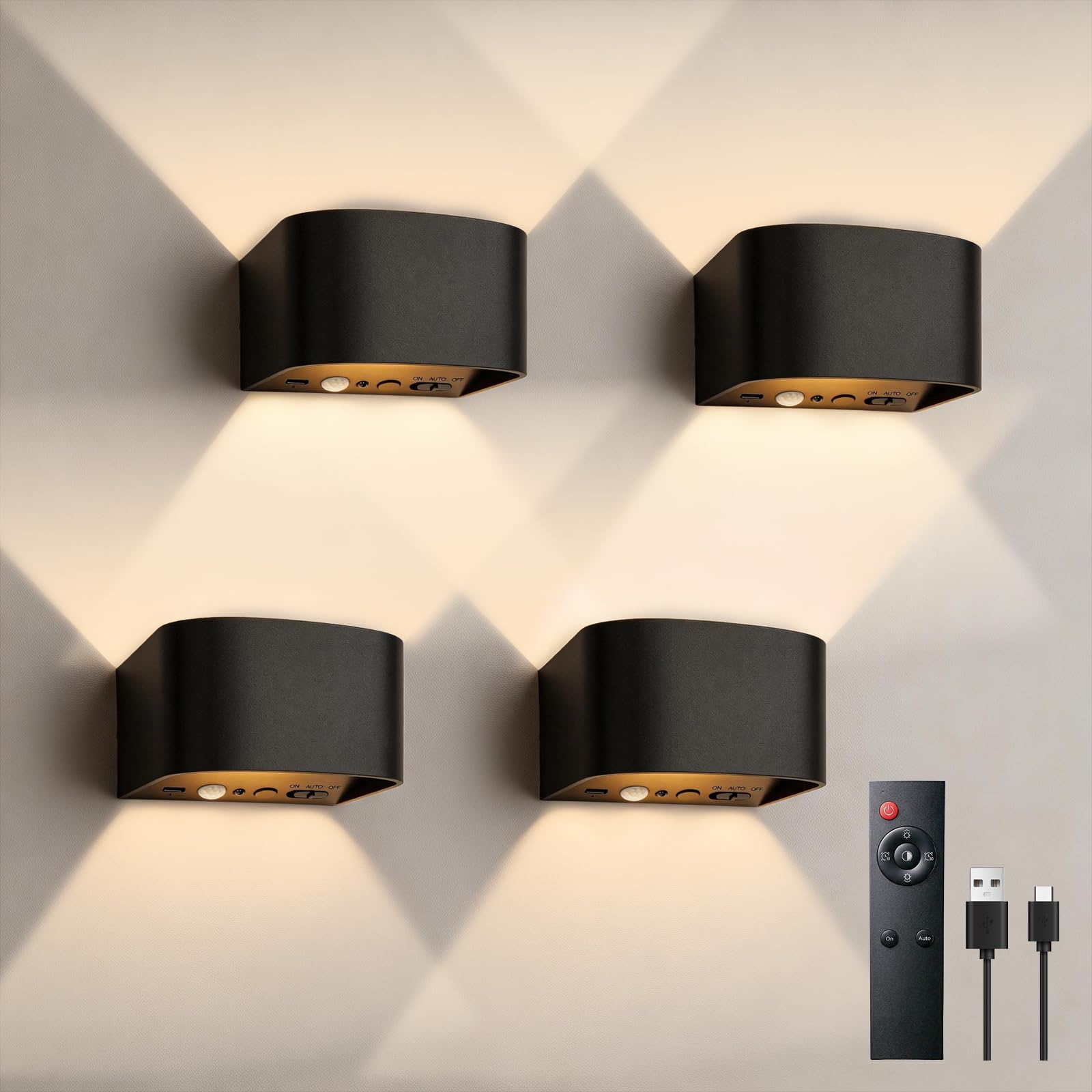 Aplique Pared Interior Sin Cable Recargable con Sensor de Movimiento | Lámpara de Pared LED con Control Remoto, 3 Colores Regulables, Luces con Sensor para Dormitorio y Pasillo