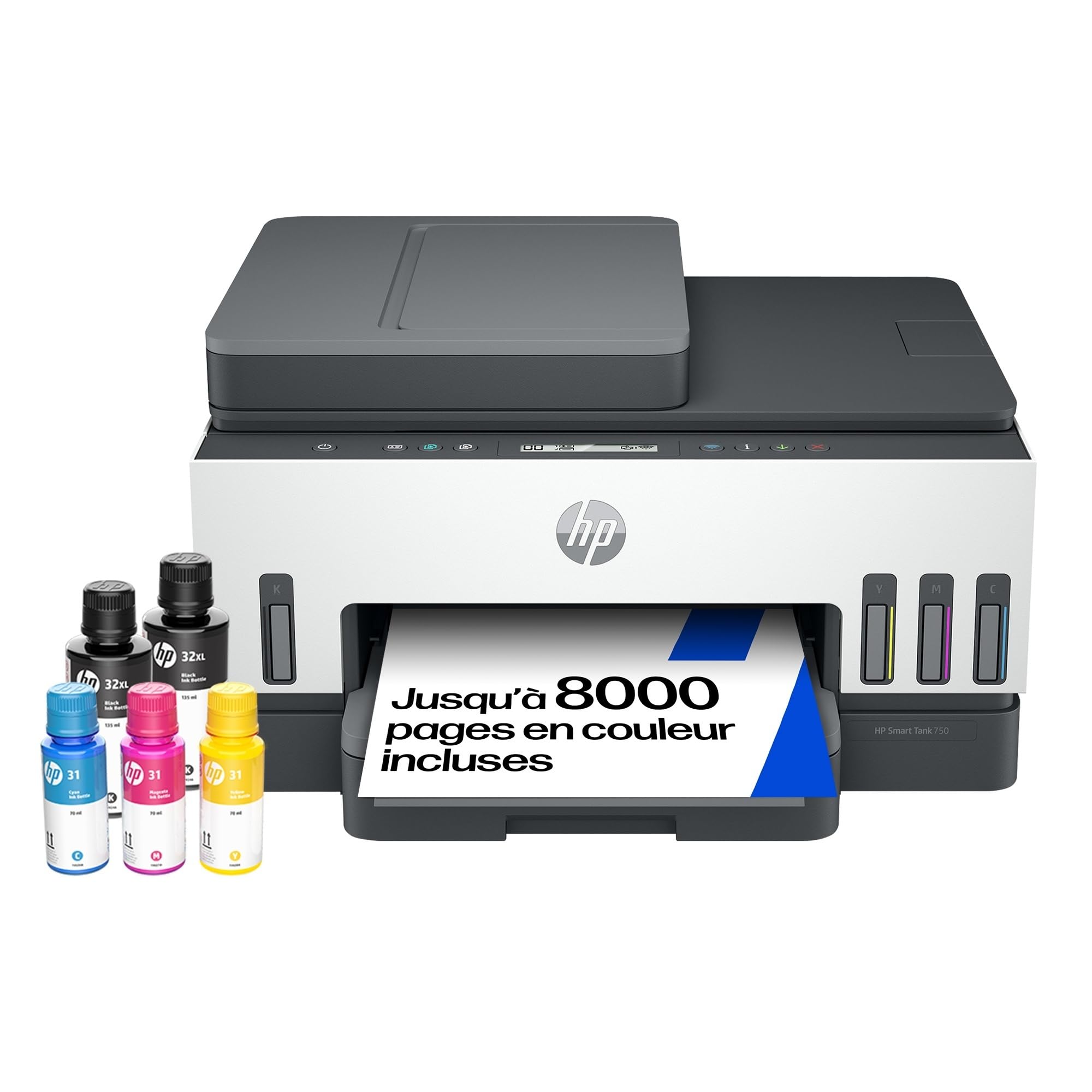 HP Smart Tank 7305, 28B75A, Imprimante Multifonction Couleur, Réservoir d'encre à Haut Volume d'impression, Jusqu'à 12000 Pages en Noir et 8000 Pages en Couleur, Recto Verso Automatique, Wi-​FI, Grise