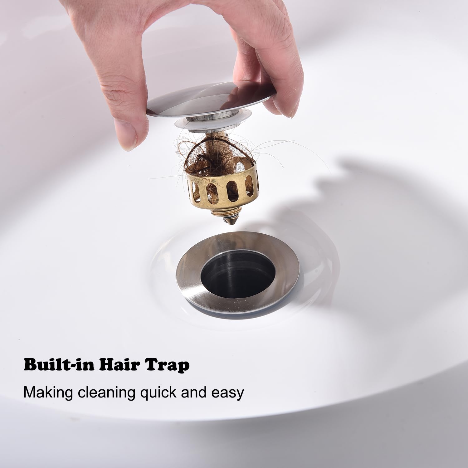 Desagüe para fregadero de baño de níquel cepillado con desbordamiento, montaje de drenaje desplegable con cesta de colador desmontable, kit de tapón de drenaje de acero inoxidable de latón