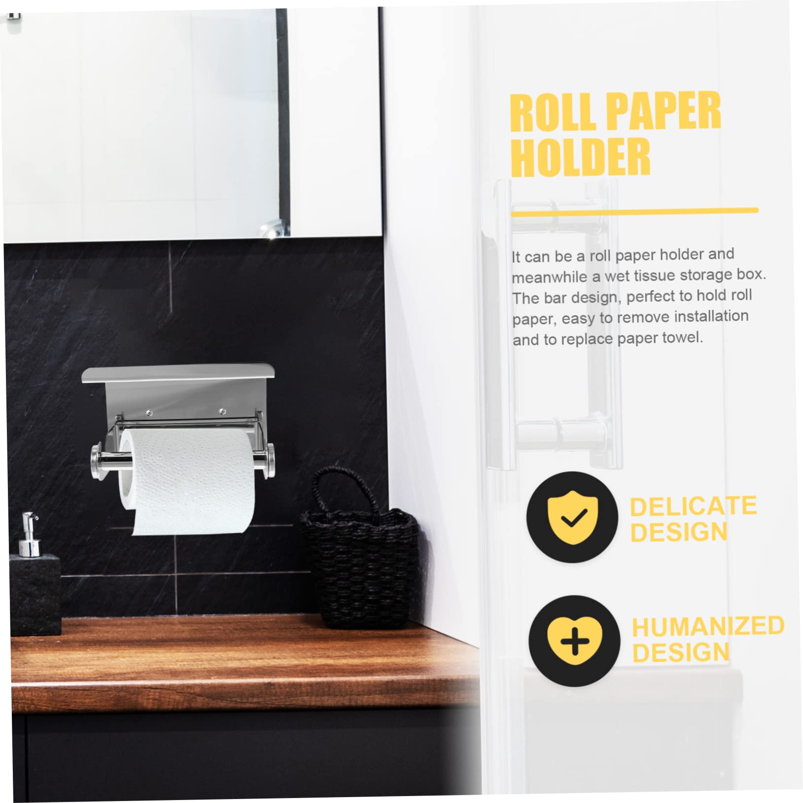 SOLUSTRE Portarrollos Montado en Pared de Papel Higiénico con Estante de Acero Inoxidable 304 Anti Óxido Diseño Plateado y Funcional para Baño y Hotel