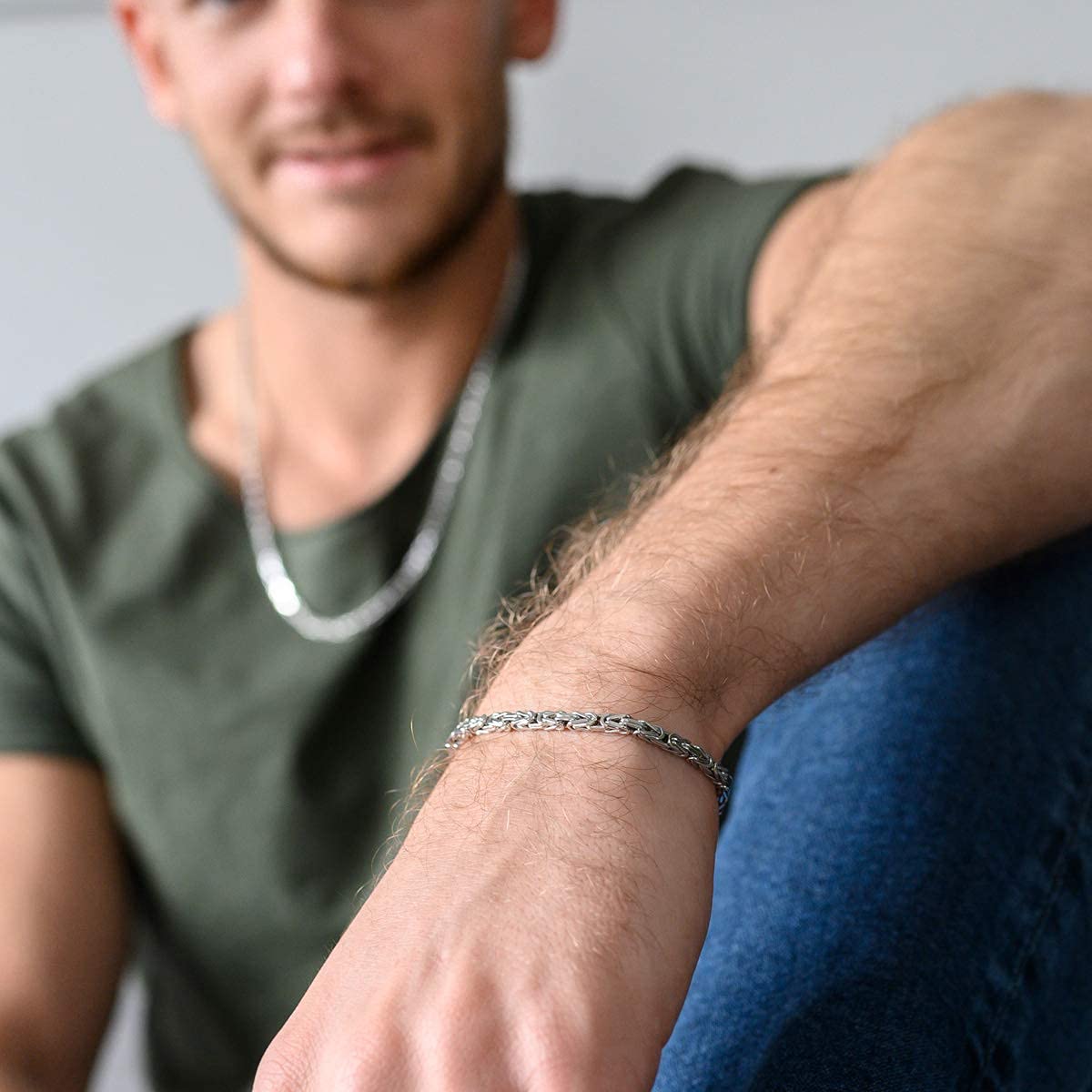 Königskette 925 Silber Herren Armband 3mm diamantiert rhodiniert SA-36 | massives Sterlingsilber Made in Germany incl Schmuck Box von MATERIA by Matthias Wagner