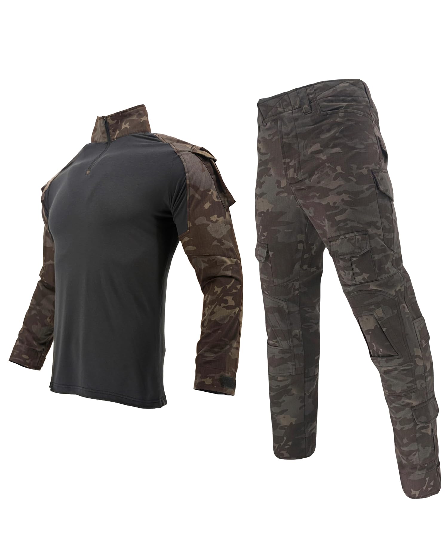 Airsoft, tuta mimetica da uomo, per paintball, combattimento, a maniche lunghe, con chiusura lampo 1/4, militare, per attività all'aperto, mimetica, abbigliamento da caccia BDU.. - 1