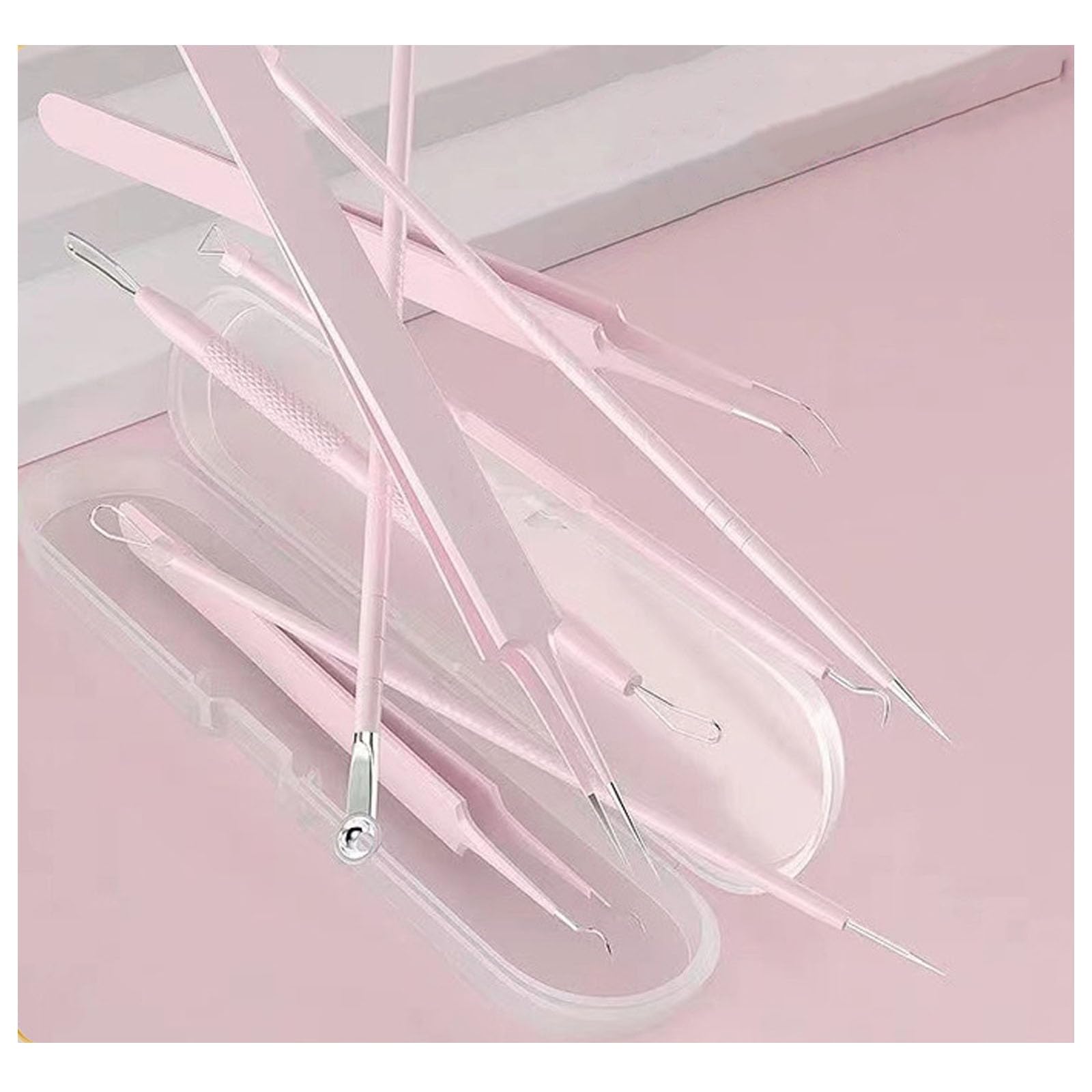 Strumento per la rimozione di punti neri, pinzette per la rimozione di punti neri, estrattore per acne, kit di strumenti per brufoli, pinzette per peli incarniti, raschietto in silicone per pulizia