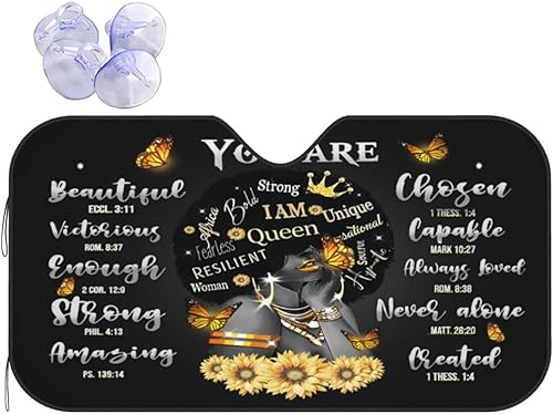 Parasol para parabrisas de niña negra afroamericana y girasol, parasol plegable para automóvil, camión, SUV, auto, 30 x 55 pulgadas