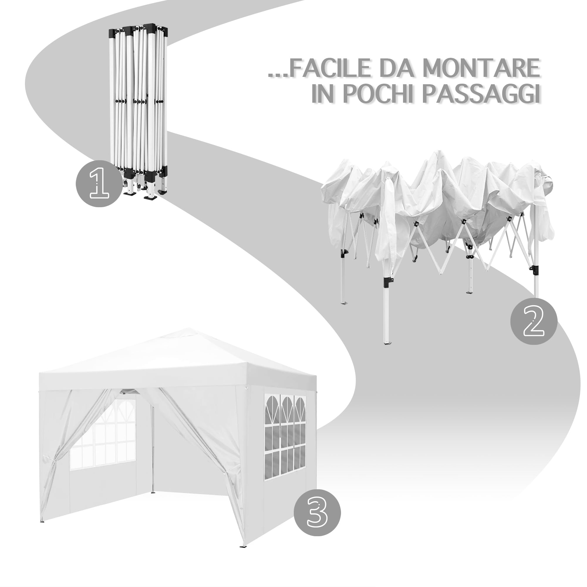 Gazebo 3 x 3 M Impermeabile Uv Resistente Con Pareti Laterali Struttura Acciaio Giardino 2 Porte E Finestre Pieghevole Apertura A Spinta Pop Up