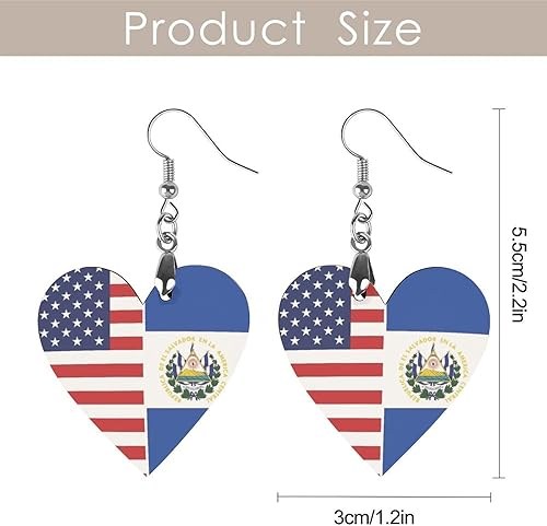 Miniatura 2 de Colgante de madera con forma de corazón de la bandera de El Salvador y Estados Unidos, adornos retro, aretes colgantes ligeros, joyería para mujer