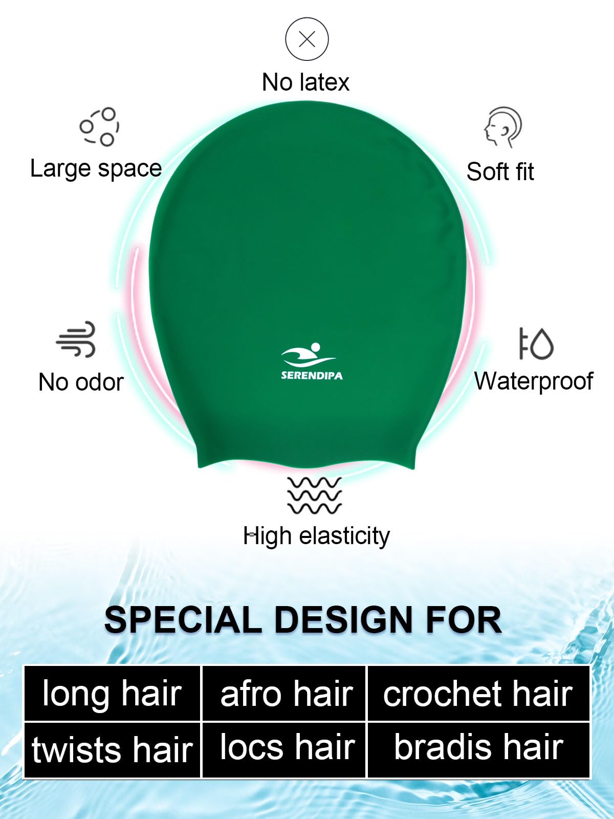 Extra große Badekappe für langes Haar, Dreadlocks, Weben, Haarverlängerungen, Zöpfe, Locken und Afros, wasserdichte Silikon-Badekappe für Damen und Herren, bequem für Pool, Strand und Training