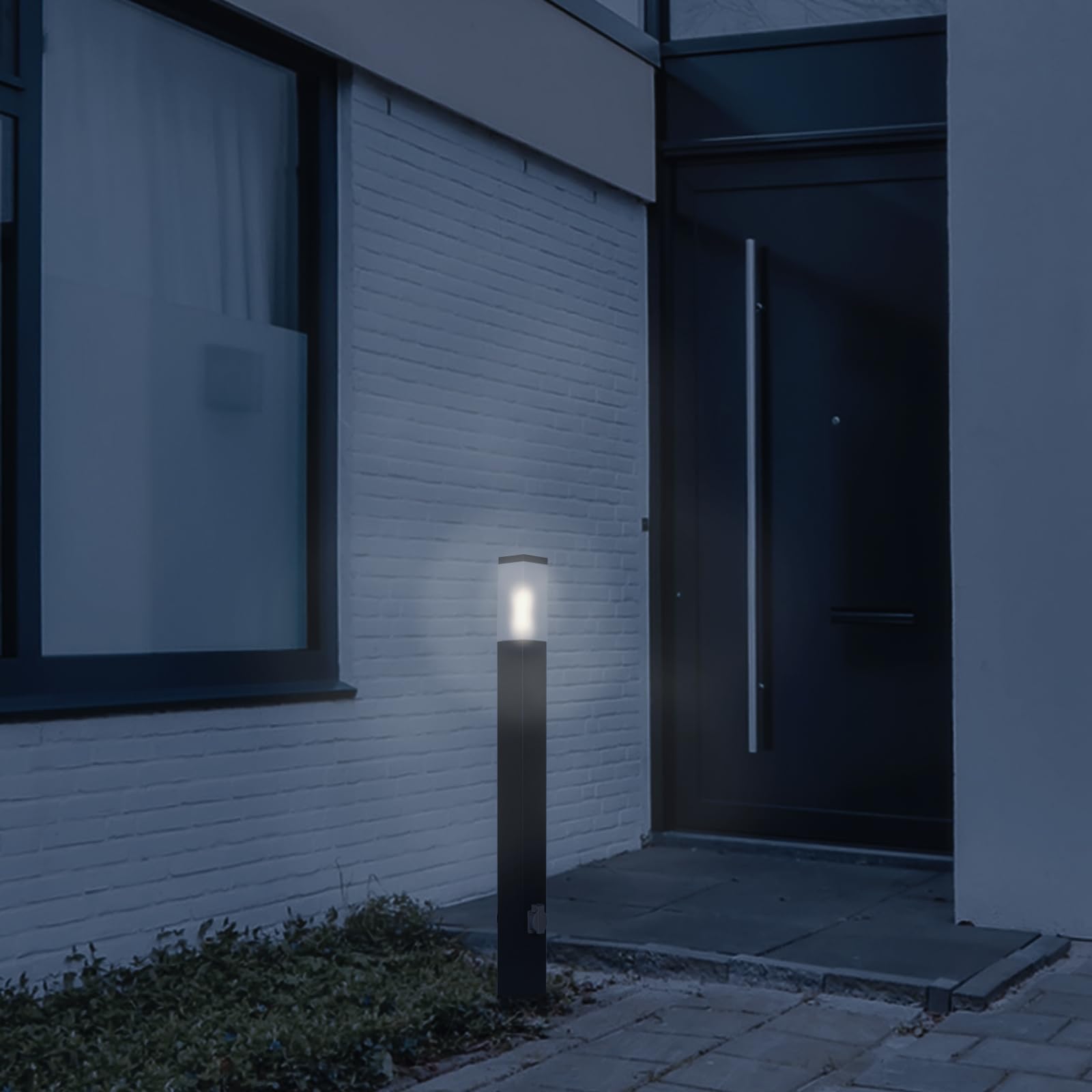 Grafner XL Wegeleuchte mit 2 Steckdosen, Höhe: 100 cm, Aluminium, E27, schwarz anthrazit, Wegleuchte Weglampe Gartenlampe Gartenleuchte Standlampe Außenstandleuchte Pollerleuchte