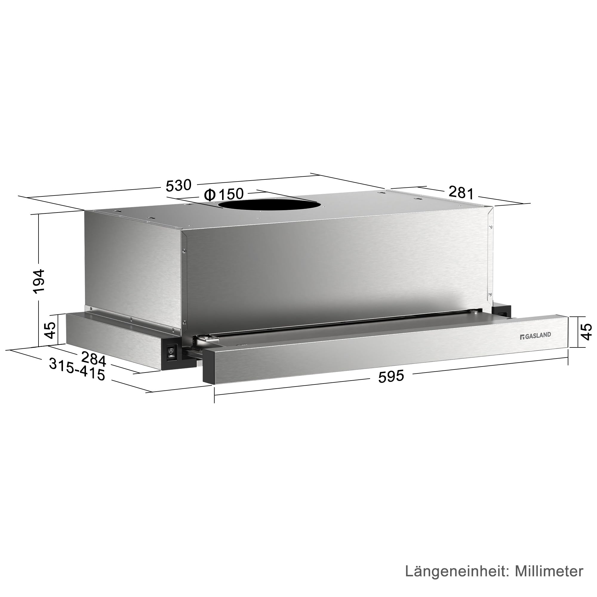 GASLAND BR60SP Cappa Aspirante 60 cm Umluft, Cappa da Incasso Schermo Piatto 335 m³/h, Cappa Aspirante a Estratto Piatto Inox con Filtro a Carbone Attivo CF132
