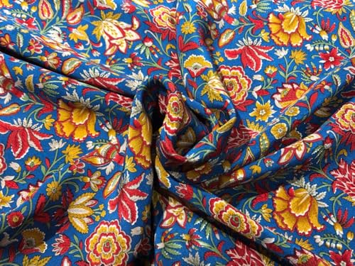 Tissu crêpe de soie pure imprimé floral bleu sarcelle de 21,35 momme pour robe chic [16950]