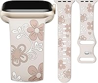 Witzon Floral Engraved Silicone Apple Watch Band for Women - Cute Flower Design Fits 38mm 40mm 41mm 42mm 44mm 45mm 49mm All Series SE Ultra