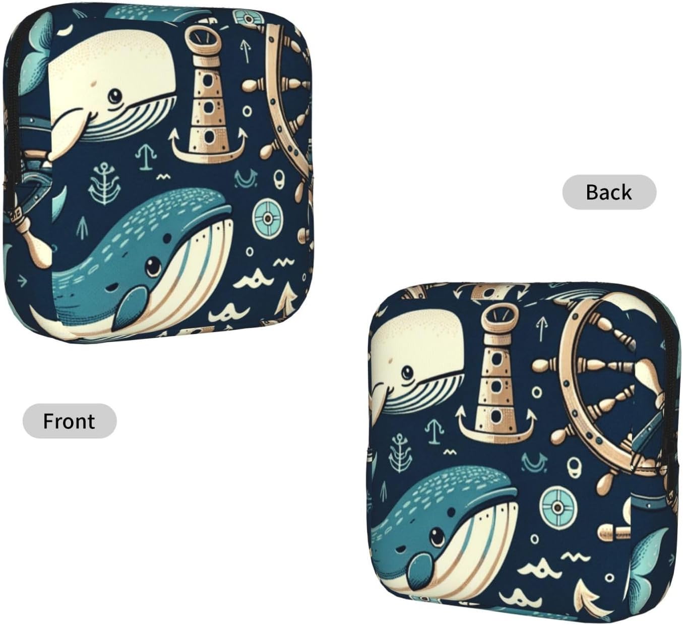 Whale-Wheel Portable Period Pad Pouch for Women, Sanitary Napkin Storage Bag with Zipper for Outdoor Use image 2