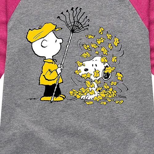 HYBRID APPAREL - Peanuts - Charlie Brown Snoopy Fall Leaves - Toddler & Youth Girls Raglan Graphic T-Shirt3
