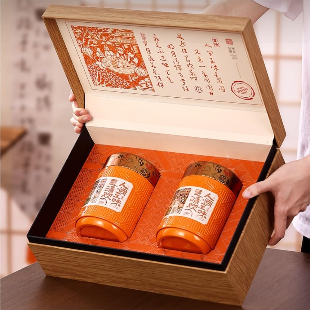 Organizador de Bolsitas de Té Contenedor de almacenamiento de té a granel, lata redonda sellada, lata vacía, juego de té chino retro, juego de caja de regalo de doble lata Organizador de Té Contenedor