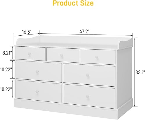 Miniatura 2 de Vabches Armario para niños con 7 cajones, cambiador para guardería, cómoda blanca, cómoda para bebé, muebles de dormitorio de niños, mesita de noche