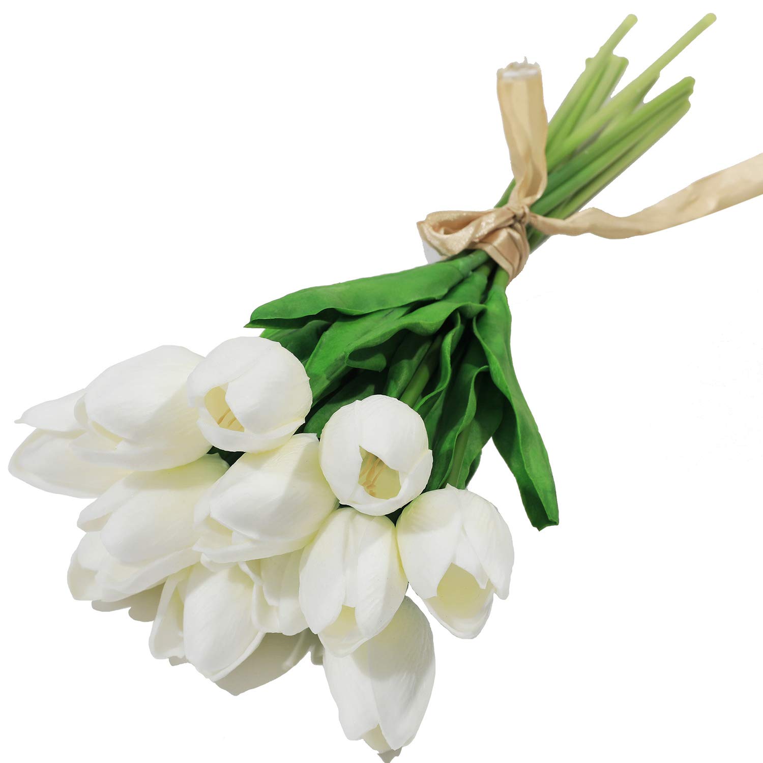 Pack of 24 White Artificial Tulips 14" Artificial Latex Tulips Flowers for Party Home Decoration,Artificial Flowers Tulips for Wedding Bouquets, Fake Tulips PU Tulips Flowers Room Decor (24, White)