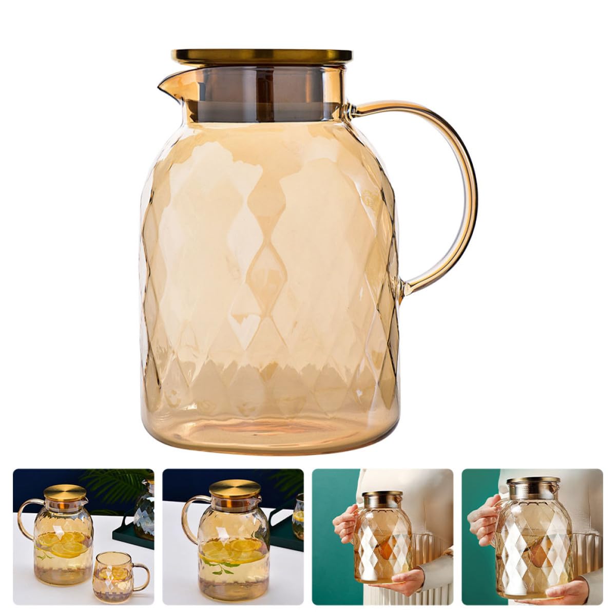 BESPORTBLE Jarra de Agua Hervida Fría de Vidrio 1800ml, Tetera de Cristal Transparente de Gran Capacidad para Jugo y Bebidas Refrescantes, Adecuado para Cocina y Hogar
