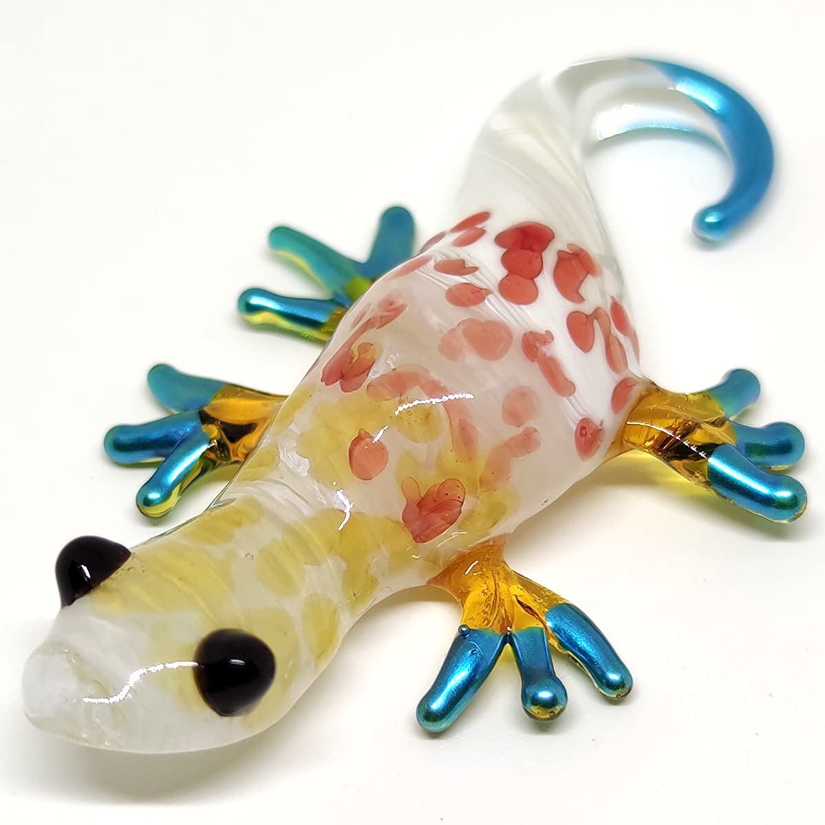 Gecko Tiny Miniature Figurines Hand Blown Glass Art Animals Collectible Gift Home Decorate (Red Yellow)