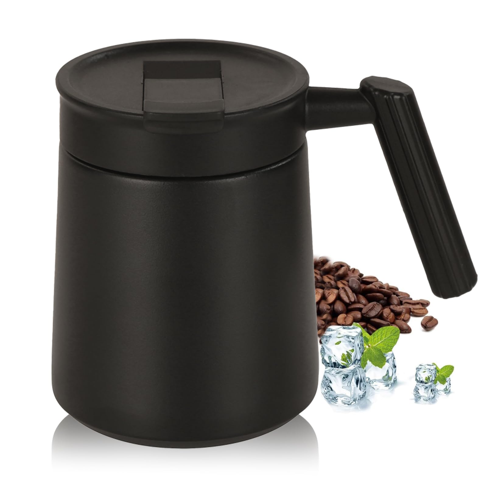 HZXYchen 500ml Thermal Mug with Handle, Stainless Steel Insulated Travel Cup, Leak-Proof Coffee Flask for Office, Car & Camping, Keeps Drinks Hot/Cold All Day (Black)
