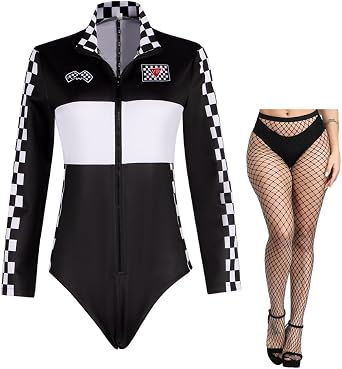 Halloween Speed Car Driver Costume for woman Racer Bodysuit Costumes with Pantyhose Sexy Jumper for Talladega Nights Costume
