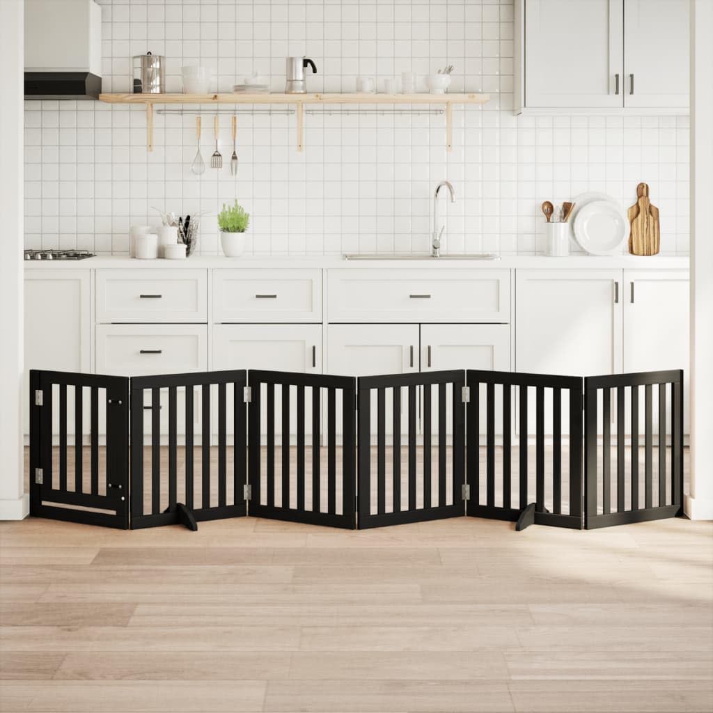 vidaXL Puerta para Perros Plegable 6 Paneles Madera álamo Negra 300 cm, Puerta para Mascotas, Puerta de Seguridad para Perros, Puerta para Perros de Seguridad