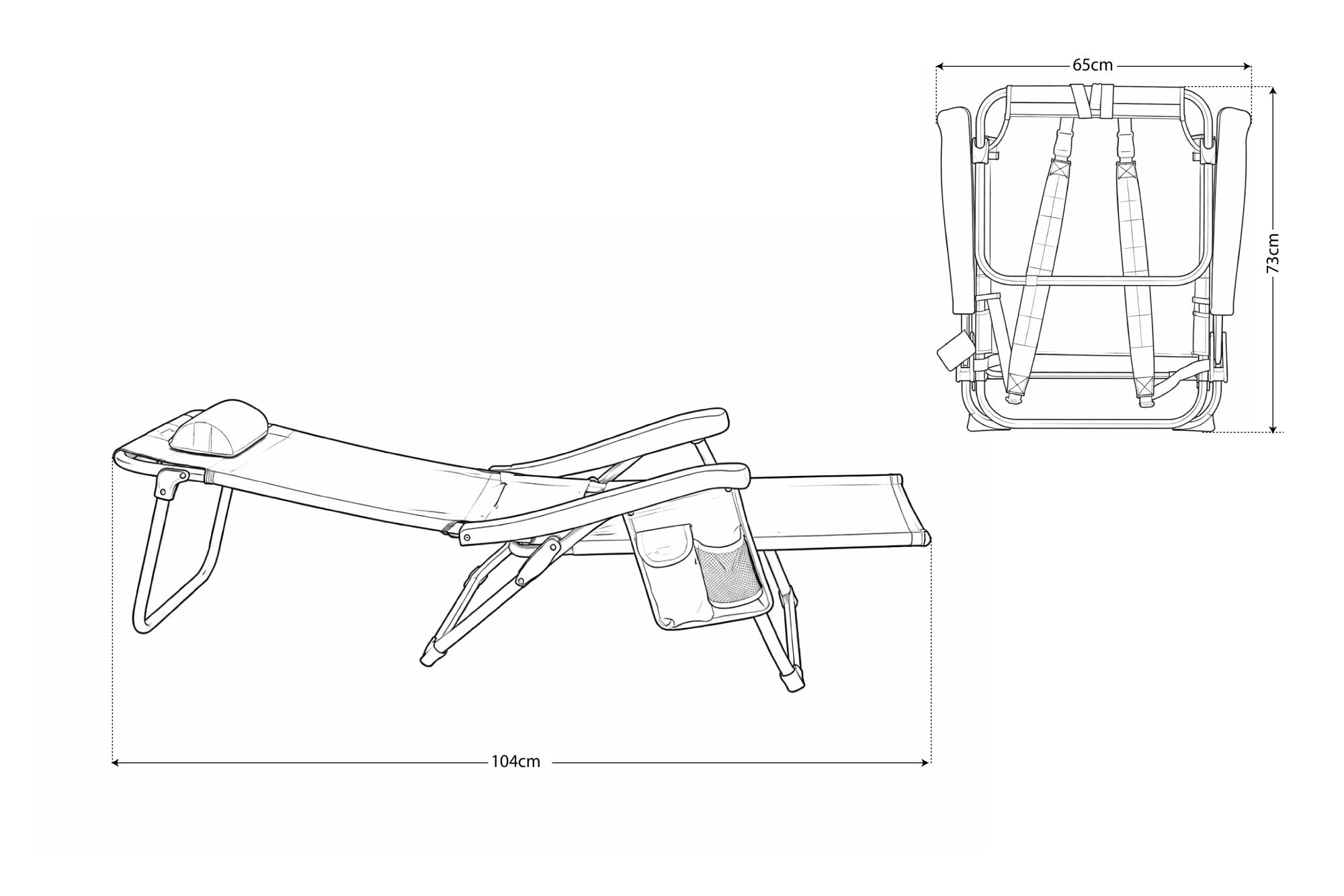 ARW - Silla de Playa Plegable con Bolsillo Lateral, 5 Posiciones Reclinables, Estructura de Aluminio Ligera, Cojín Reposacabezas, Asas Mochila y Cierre Clic, Soporta 110 kg (Rayas Azules PACK 2)