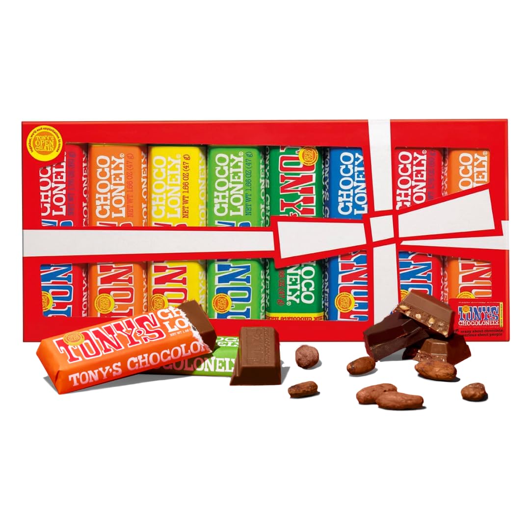 Tony's Chocolonely Small Bars Gift Box - 8 Bars, 385g, Selection Pack Gift Box, 6 Flavours, Vegetarian - Belgian Fairtrade Chocolate