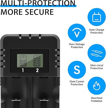 Akü Şarj Cihazı LCD Ekran Lityum İyon Pil Şarj Cihazı Akıllı Hızlı Şarj 2 Yuvalı Kafa Çok Sayıda 3,7 V 26650/18650/14500/16340 Lityum İyon Piller ile Uyumlu (Small)