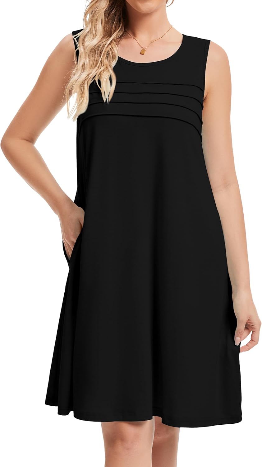 CHICGAL Womens Summer Dresses Casual Loose Pleated Front Tshirt Sleeveless Tank Sundresses with Pockets - Image 5