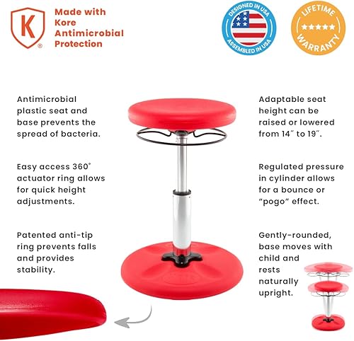 Miniatura 35 de Kore - Silla de altura ajustable, asiento activo para niños, adolescentes: Mejor que una pelota de equilibrio, asientos flexibles para aula. Negro