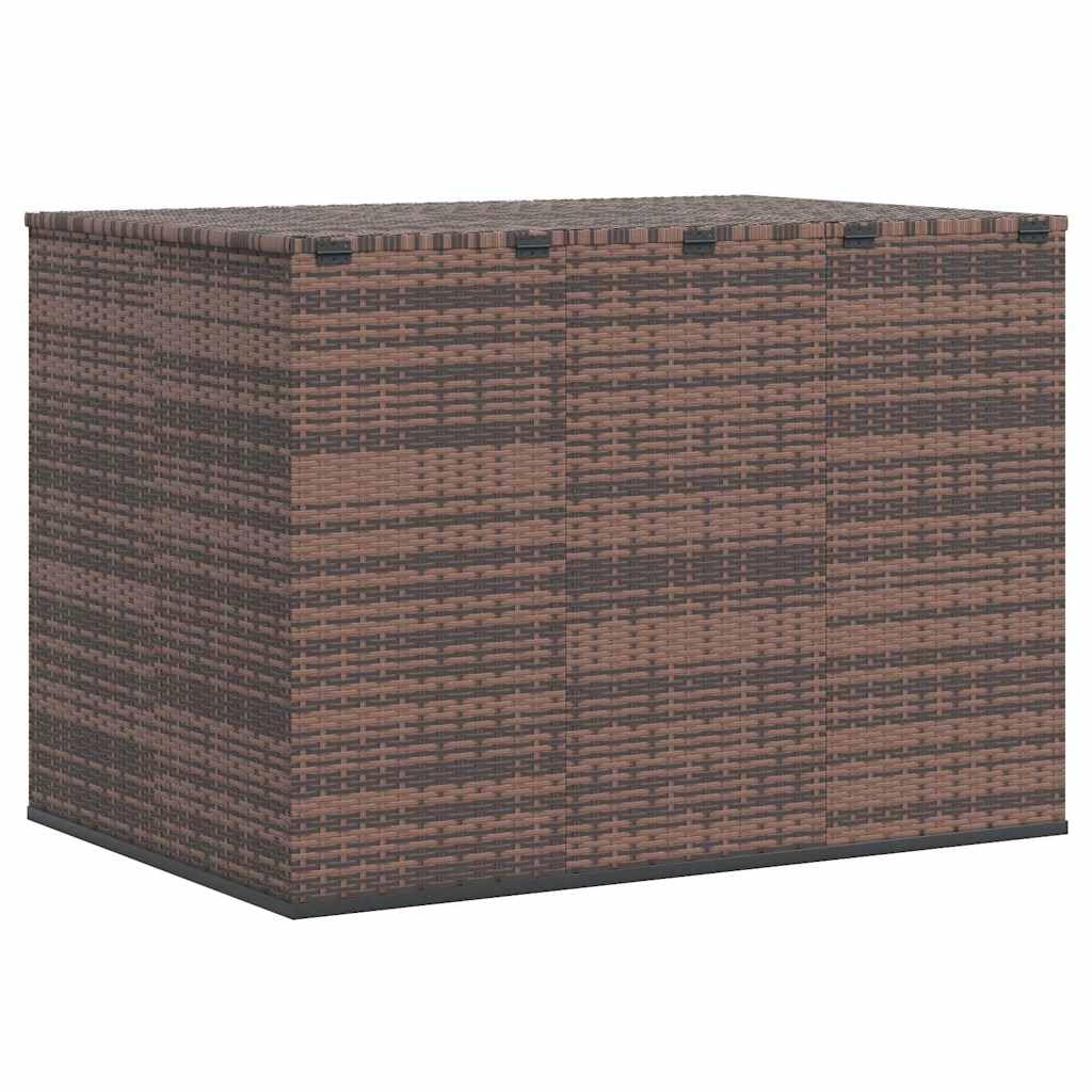 Coffre à coussins de jardin en rotin synthétique - Marron - 145 x 100 x 103 cm - Avec vérin à gaz - Résistant aux intempéries - Pour balcon, terrasse, extérieur, espace de rangement et