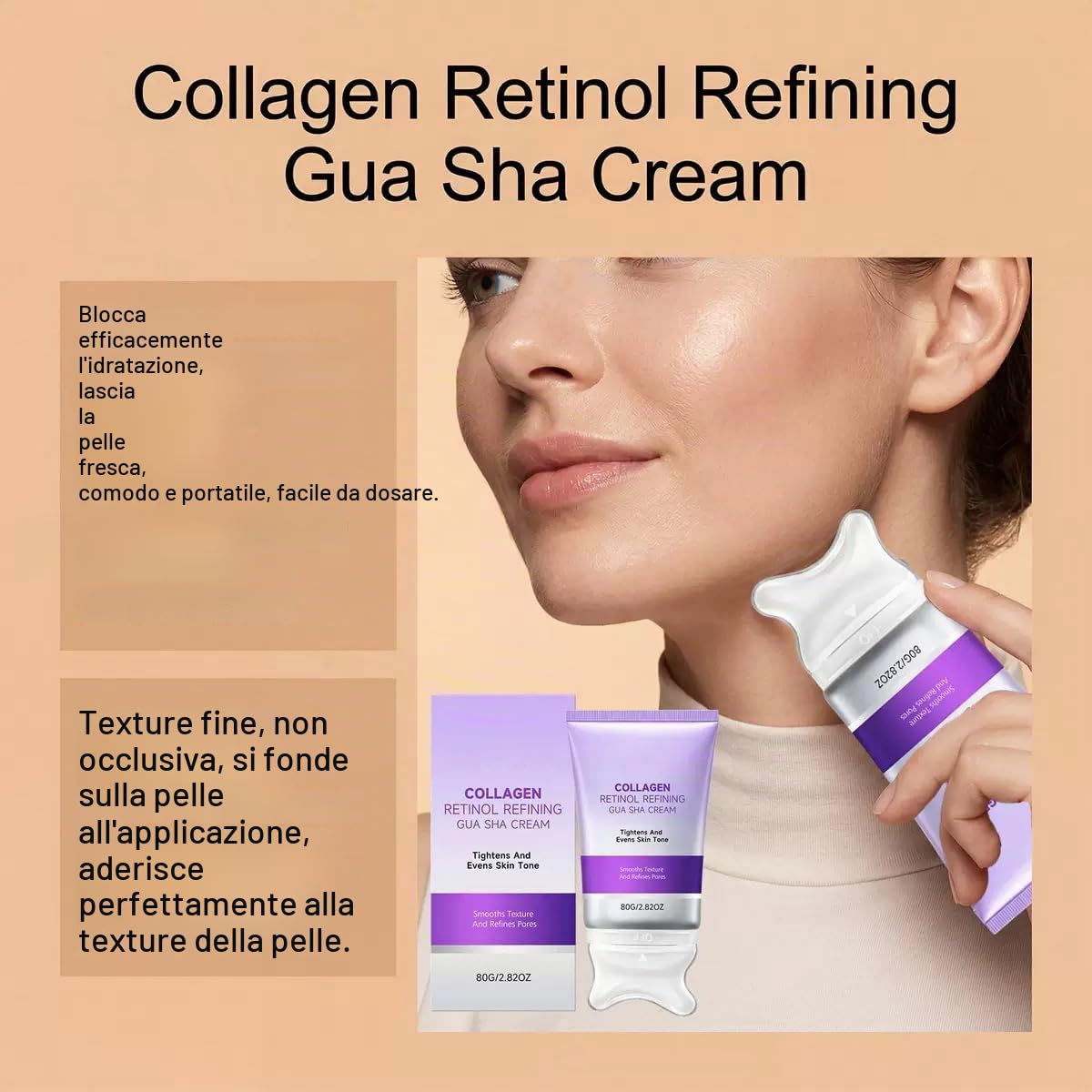 Crema Gua Sha con collagene e retinolo, per rassodare e rassodare il collo, anti-invecchiamento, idratante, rassodante e levigante per viso e collo, cura quotidiana (1)